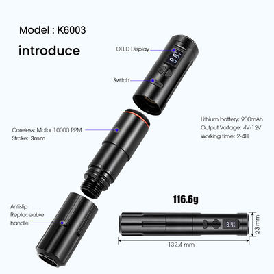 10W Dermógrafo inalámbrico Máquina de tatuaje Máquina de maquillaje permanente inalámbrica Conector RCA Máquina de cuerpo Largura 24 * 132.4mm proveedor