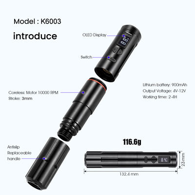 Dermógrafo inalámbrico Máquina de tatuaje eléctrico Máquina de maquillaje permanente inalámbrico Aluminio 2 cabezas de batería Modelo de conector RCA proveedor