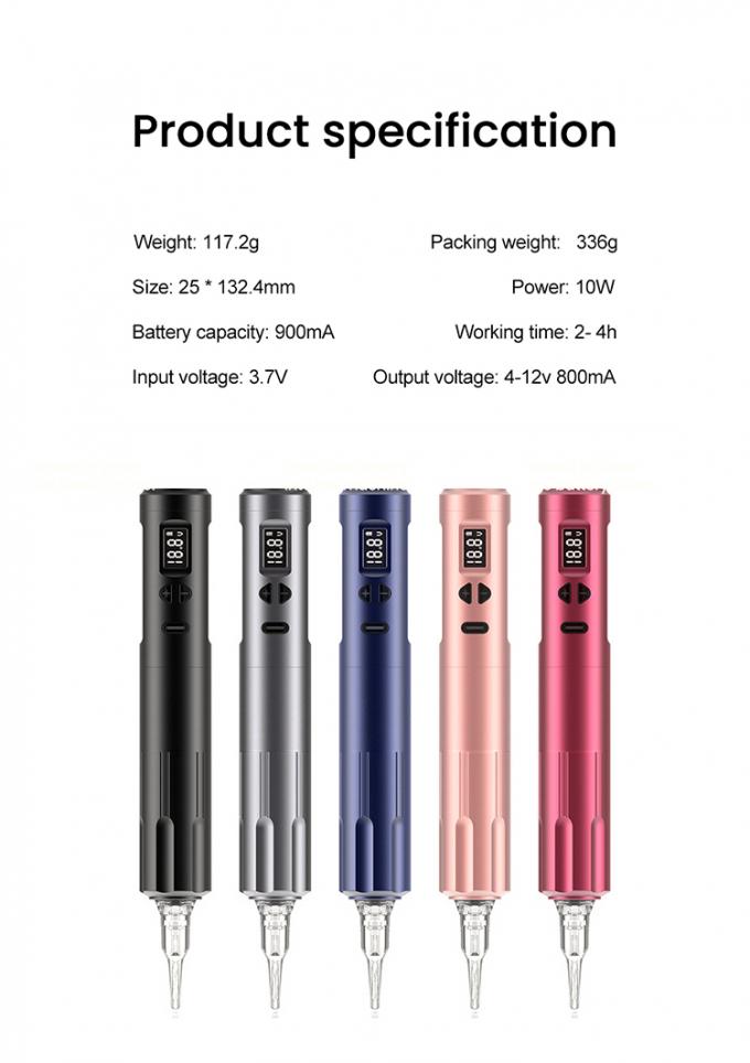10W Dermógrafo inalámbrico Máquina de tatuaje Máquina de maquillaje permanente inalámbrica Conector RCA Máquina de cuerpo Largura 24 * 132.4mm 8