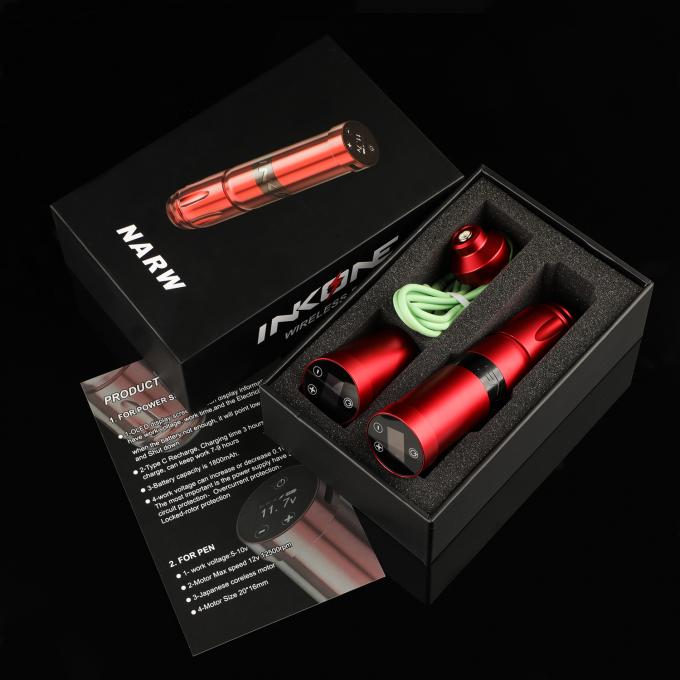 Acero inoxidable 1800mAh NARW Máquina de tatuaje inalámbrico 1-OLED Display Batería de pantalla táctil pistola de tatuaje rotativa bolígrafo de tatuaje con potencia RCA 0
