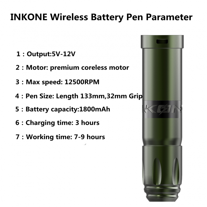 Acero inoxidable 1800mAh NARW Máquina de tatuaje inalámbrico 1-OLED Display Batería de pantalla táctil pistola de tatuaje rotativa bolígrafo de tatuaje con potencia RCA 1