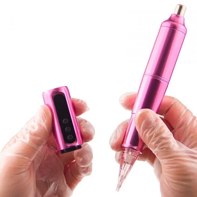 Micropigmentación del cuero cabelludo ceja labios amarillos cartuchos de tatuaje rotativos pluma acero inoxidable con batería eléctrica 6