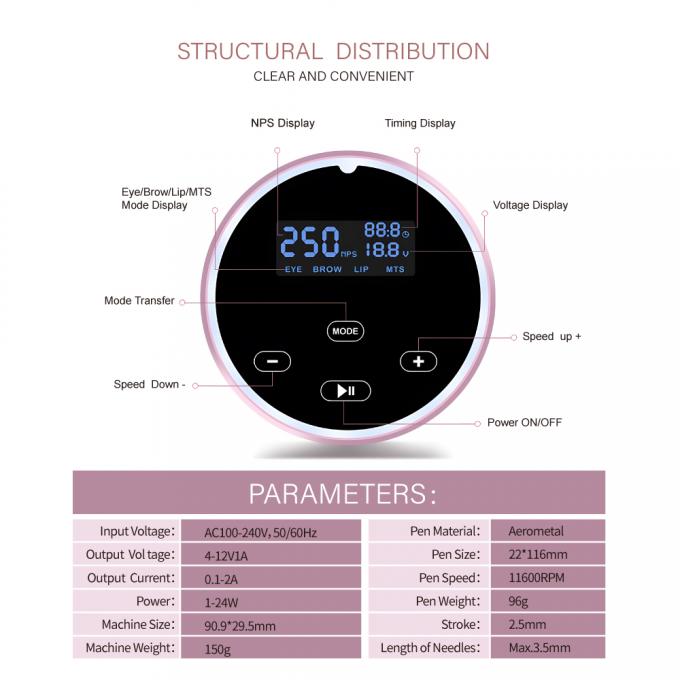 Potente máquina de microblading de la cara de labio universal maquillaje permanente eléctrico con panel de pantalla táctil y máquina rotativa 9