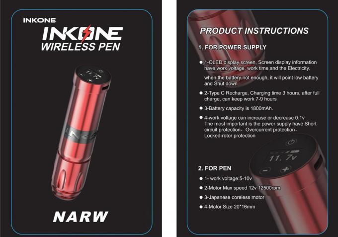 Display de pantalla t&aacute;ctil LCD digital de la marca INKONE NARW 1800mAh Bater&iacute;a Pluma de tatuaje M&aacute;quina de micropigmentaci&oacute;n M&aacute;quina de tatuaje inal&aacute;mbrica 0