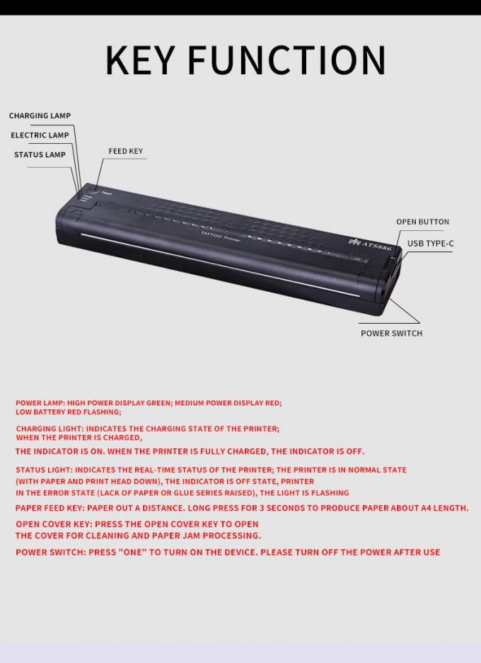 Mini impresora de plantilla de tatuaje de 12000mAh, m&aacute;quina fotocopiadora t&eacute;rmica, impresora de transferencia inal&aacute;mbrica, m&aacute;quina impresora de tatuajes 10