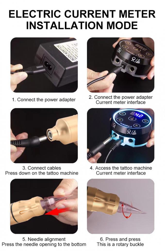 Conjunto de máquina de tatuaje rotativo con fuente de alimentación Aurora II Popular Kit de lápiz de tatuaje incluyendo pistolas de tatuaje 6